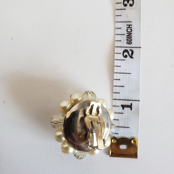 Vintage Japan glass pearl cluster earring faceted AB crystal beads clipons - Picture 5 of 10